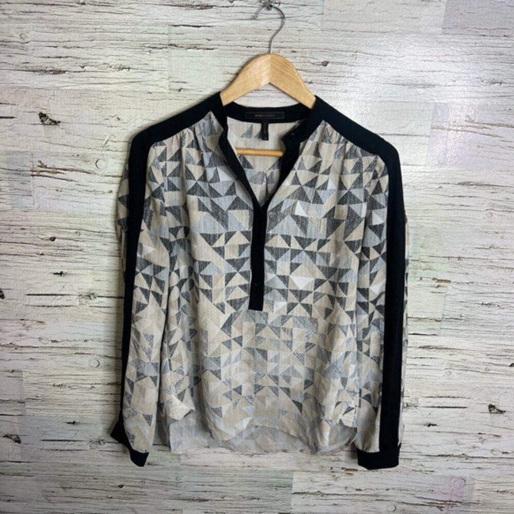 Bcbgmaxazria marteenia black pattern blouse top cream size xs